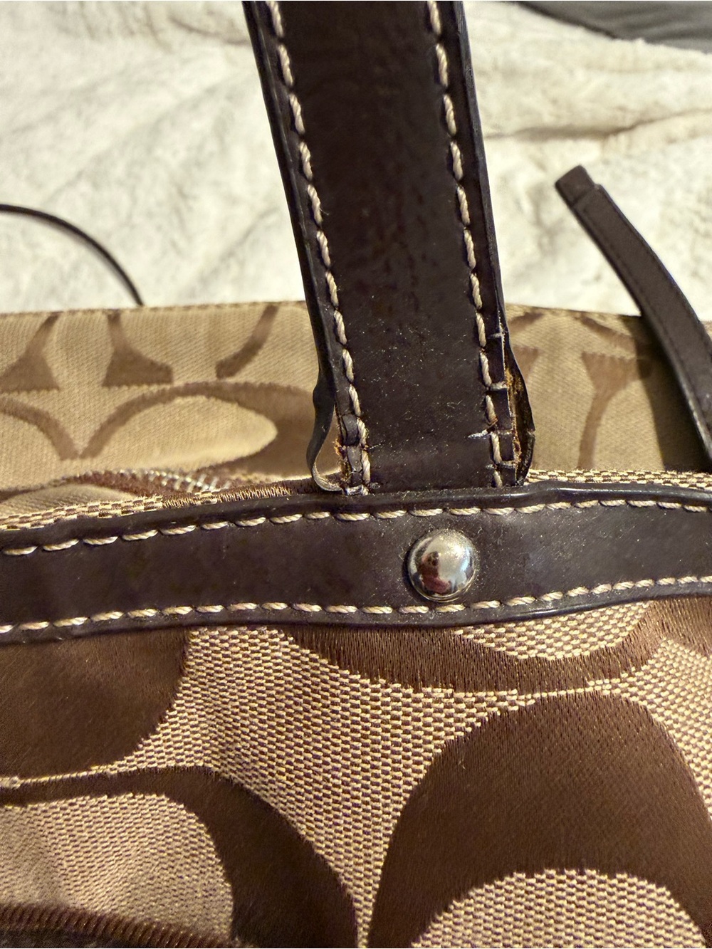 Coach Brown Signature Canvas Tote with Dark Brown Trim - Picture 11 of 15